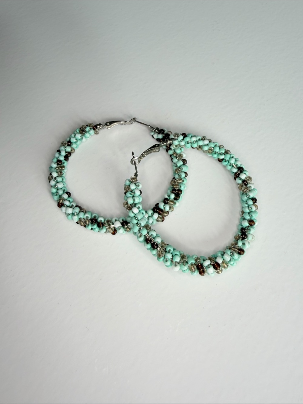 Handmade Beaded Hoop Earrings in Mint Green